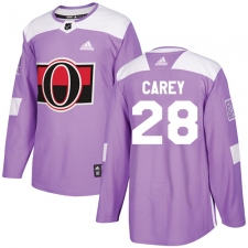 Men's Adidas Ottawa Senators #28 Paul Carey Authentic Purple Fights Cancer Practice NHL Jersey