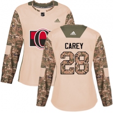 Women's Adidas Ottawa Senators #28 Paul Carey Authentic Camo Veterans Day Practice NHL Jersey