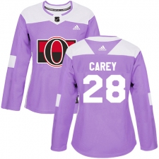 Women's Adidas Ottawa Senators #28 Paul Carey Authentic Purple Fights Cancer Practice NHL Jersey