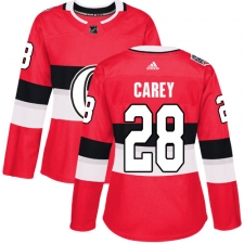 Women's Adidas Ottawa Senators #28 Paul Carey Authentic Red 2017 100 Classic NHL Jersey