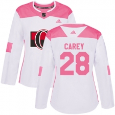 Women's Adidas Ottawa Senators #28 Paul Carey Authentic White Pink Fashion NHL Jersey