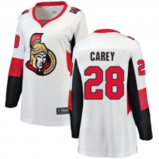 Women's Ottawa Senators #28 Paul Carey Fanatics Branded White Away Breakaway NHL Jersey