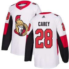 Youth Adidas Ottawa Senators #28 Paul Carey Authentic White Away NHL Jersey