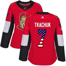 Women's Adidas Ottawa Senators #7 Brady Tkachuk Authentic Red USA Flag Fashion NHL Jersey
