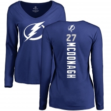 NHL Women's Adidas Tampa Bay Lightning #27 Ryan McDonagh Royal Blue Backer V-Neck Long-Sleeve T-Shirt