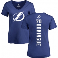 NHL Women's Adidas Tampa Bay Lightning #70 Louis Domingue Royal Blue Backer T-Shirt