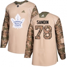 Men's Adidas Toronto Maple Leafs #78 Rasmus Sandin Authentic Camo Veterans Day Practice NHL Jersey