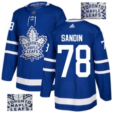 Men's Adidas Toronto Maple Leafs #78 Rasmus Sandin Authentic Royal Blue Fashion Gold NHL Jersey
