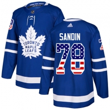 Men's Adidas Toronto Maple Leafs #78 Rasmus Sandin Authentic Royal Blue USA Flag Fashion NHL Jersey