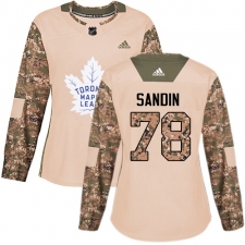 Women's Adidas Toronto Maple Leafs #78 Rasmus Sandin Authentic Camo Veterans Day Practice NHL Jersey