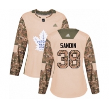 Women's Toronto Maple Leafs #38 Rasmus Sandin Authentic Camo Veterans Day Practice Hockey Jersey