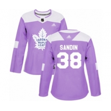 Women's Toronto Maple Leafs #38 Rasmus Sandin Authentic Purple Fights Cancer Practice Hockey Jersey