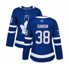 Women's Toronto Maple Leafs #38 Rasmus Sandin Authentic Royal Blue Home Hockey Jersey