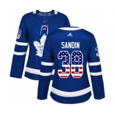 Women's Toronto Maple Leafs #38 Rasmus Sandin Authentic Royal Blue USA Flag Fashion Hockey Jersey