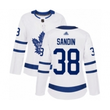 Women's Toronto Maple Leafs #38 Rasmus Sandin Authentic White Away Hockey Jersey