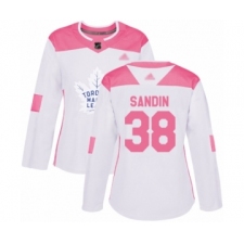Women's Toronto Maple Leafs #38 Rasmus Sandin Authentic White Pink Fashion Hockey Jersey