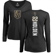 NHL Women's Adidas Vegas Golden Knights #22 Nick Holden Black Backer Slim Fit Long Sleeve T-Shirt