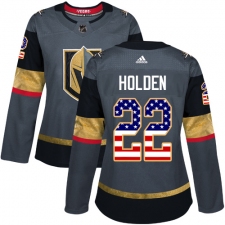 Women's Adidas Vegas Golden Knights #22 Nick Holden Authentic Gray USA Flag Fashion NHL Jersey