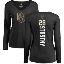 NHL Women's Adidas Vegas Golden Knights #26 Paul Stastny Black Backer Slim Fit Long Sleeve T-Shirt