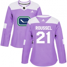 Women's Adidas Vancouver Canucks #21 Antoine Roussel Authentic Purple Fights Cancer Practice NHL Jersey