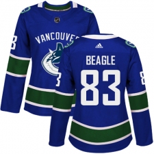 Women's Adidas Vancouver Canucks #83 Jay Beagle Authentic Blue Home NHL Jersey