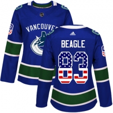 Women's Adidas Vancouver Canucks #83 Jay Beagle Authentic Blue USA Flag Fashion NHL Jersey
