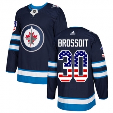 Men's Adidas Winnipeg Jets #30 Laurent Brossoit Authentic Navy Blue USA Flag Fashion NHL Jersey