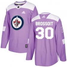 Men's Adidas Winnipeg Jets #30 Laurent Brossoit Authentic Purple Fights Cancer Practice NHL Jersey