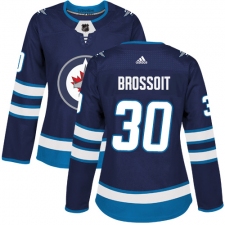 Women's Adidas Winnipeg Jets #30 Laurent Brossoit Authentic Navy Blue Home NHL Jersey