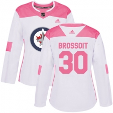 Women's Adidas Winnipeg Jets #30 Laurent Brossoit Authentic White Pink Fashion NHL Jersey