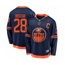 Men's Edmonton Oilers #28 Kyle Brodziak Authentic Navy Blue Alternate Fanatics Branded Breakaway Hockey Jersey