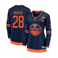 Women's Edmonton Oilers #28 Kyle Brodziak Authentic Navy Blue Alternate Fanatics Branded Breakaway Hockey Jersey