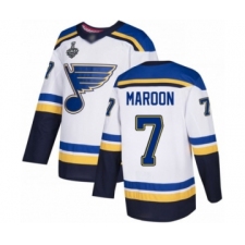 Men's St. Louis Blues #7 Patrick Maroon Authentic White Away 2019 Stanley Cup Final Bound Hockey Jersey