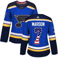 Women's Adidas St. Louis Blues #7 Patrick Maroon Authentic Blue USA Flag Fashion NHL Jersey
