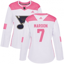 Women's Adidas St. Louis Blues #7 Patrick Maroon Authentic White Pink Fashion NHL Jersey