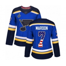 Women's St. Louis Blues #7 Patrick Maroon Authentic Blue USA Flag Fashion 2019 Stanley Cup Final Bound Hockey Jersey