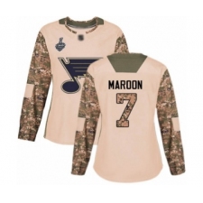 Women's St. Louis Blues #7 Patrick Maroon Authentic Camo Veterans Day Practice 2019 Stanley Cup Final Bound Hockey Jersey