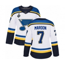 Women's St. Louis Blues #7 Patrick Maroon Authentic White Away 2019 Stanley Cup Final Bound Hockey Jersey