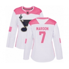 Women's St. Louis Blues #7 Patrick Maroon Authentic White Pink Fashion 2019 Stanley Cup Final Bound Hockey Jersey