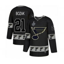 Men's St. Louis Blues #21 Tyler Bozak Authentic Black Team Logo Fashion 2019 Stanley Cup Final Bound Hockey Jersey