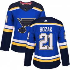 Women's Adidas St. Louis Blues #21 Tyler Bozak Authentic Royal Blue Home NHL Jersey