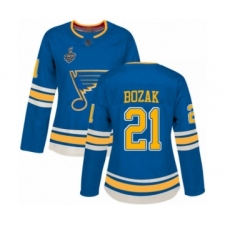Women's St. Louis Blues #21 Tyler Bozak Authentic Navy Blue Alternate 2019 Stanley Cup Final Bound Hockey Jersey