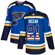 Youth Adidas St. Louis Blues #21 Tyler Bozak Authentic Blue USA Flag Fashion NHL Jersey