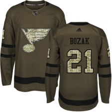 Youth Adidas St. Louis Blues #21 Tyler Bozak Authentic Green Salute to Service NHL Jersey