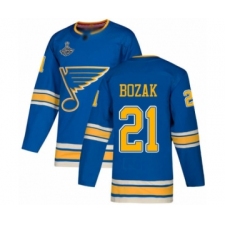 Youth St. Louis Blues #21 Tyler Bozak Authentic Navy Blue Alternate 2019 Stanley Cup Champions Hockey Jersey