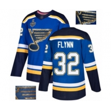 Men's St. Louis Blues #32 Brian Flynn Authentic Royal Blue Fashion Gold 2019 Stanley Cup Final Bound Hockey Jersey