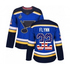 Women's St. Louis Blues #32 Brian Flynn Authentic Blue USA Flag Fashion 2019 Stanley Cup Final Bound Hockey Jersey