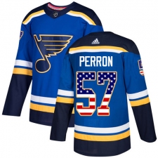 Men's Adidas St. Louis Blues #57 David Perron Authentic Blue USA Flag Fashion NHL Jersey