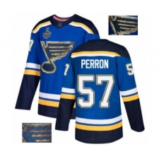 Men's St. Louis Blues #57 David Perron Authentic Royal Blue Fashion Gold 2019 Stanley Cup Final Bound Hockey Jersey