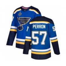 Men's St. Louis Blues #57 David Perron Authentic Royal Blue Home 2019 Stanley Cup Final Bound Hockey Jersey